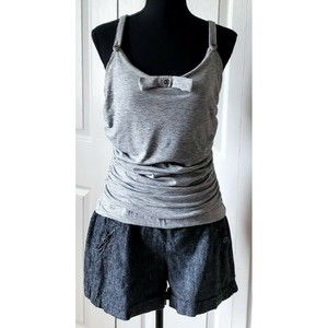 Chime Womens Gray Romper Tank T-shirt Top Cotton Shorts Pockets and Cuffs Sz L